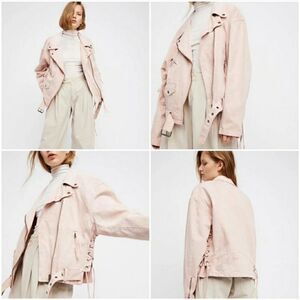 Free People pink belted motto jean denim jacket XS